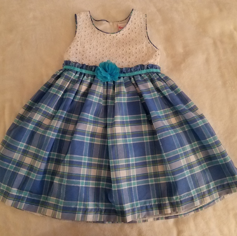 Lovely Dress with Eyelit Top & Blue Plaid Skirt